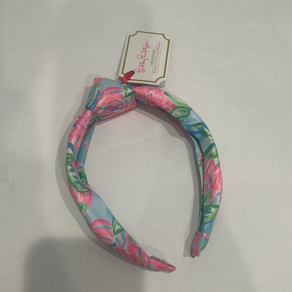 Lilly Pulitzer Floral Pink and Blue top knit poly twill Headband 1” wide new - Picture 5 of 5